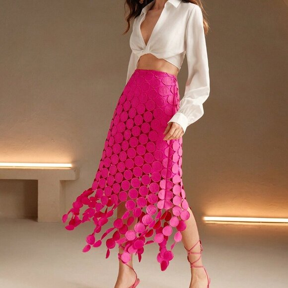 Pink Casual Women's Laser Cut Multi Circle Double Layered Skirt - Picture 1 of 7